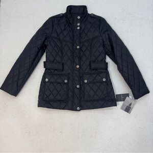 NWT London Fog Quilted Black Women’s Jacket With A Belt Size Small